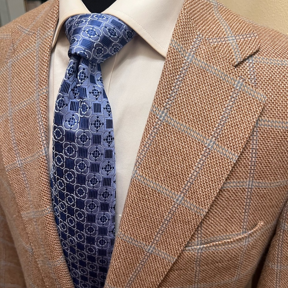Custom Bespoke 100% Cashmere Windowpane Sport Coat Blazer Jacket Tan Men 42S